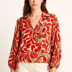 RIXO London red floral top Size Small